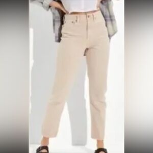 American Eagle Mom Straight Jeans Size 14R Cream Beige High-Rise Relaxed Baggy